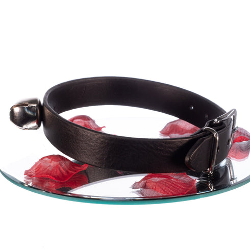 SiaLinda BDSM Halsband Glocke mit oder ohne O-Ring, Rindersoftleder 25mm, Edelstahl - SiaLinda.com